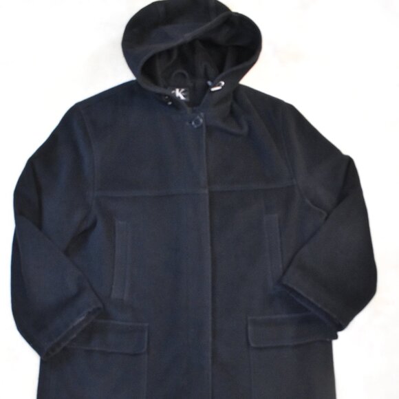 Vintage Calvin Klein Wool Hooded Long Coat Black Size 14 Medium Wool Blend - Picture 2 of 13
